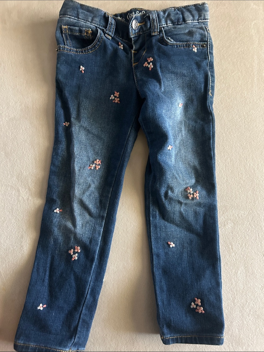 Cat & Jack Dark Blue Skinny Jeans with Pink Floral Embroidery